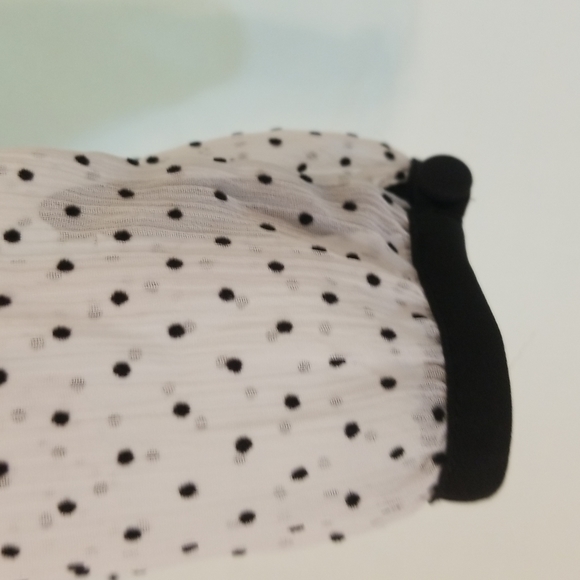 WHBM white with black polka dots sheer lined blouse long sleeve career tie neck - Picture 5 of 10
